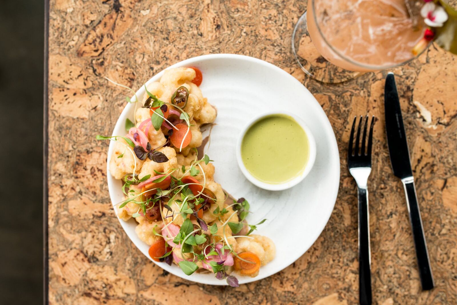 Crispy Pt. Judith Calamari Banh Mi Style, with cilantro aioli. Photo credit- Mia Yakel.