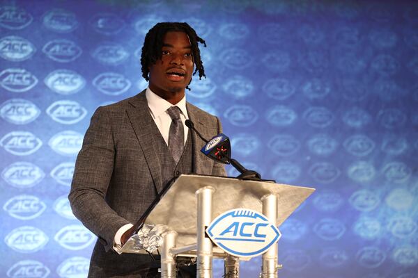 Georgia Tech quarterback Jeff Sims addresses media at the ACC Football Kickoff in Charlotte, N.C. (Grant Halverson for the Atlantic Coast Conference)