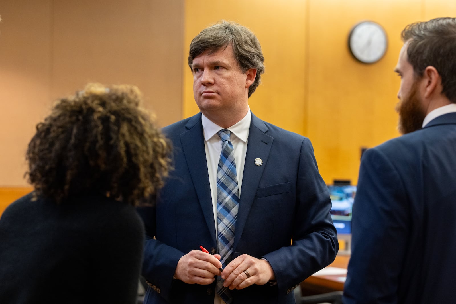 Deputy Attorney General Logan Winkles, representing Gov. Brian Kemp on behalf of the state, said critics of the State Election Board can’t compel to governor to start an investigation. “The court can imagine the chaos that would cause,” Winkles said. (Arvin Temkar/AJC)