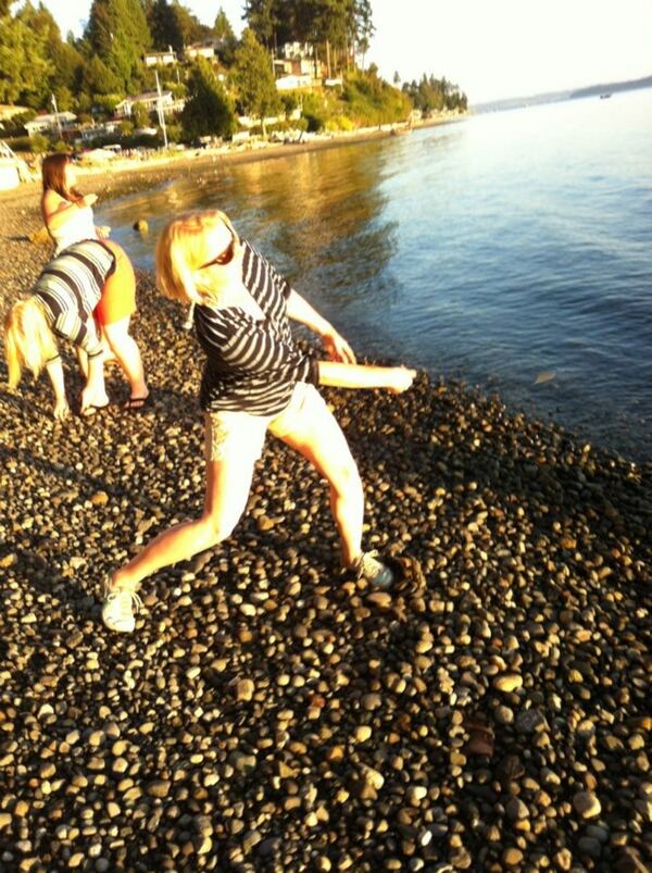 "This is on the Washington State coast in a community called Spee-bi-Dah, meaning, little child," wrote Marcia Rose-Ritchie. "My family was together for a big seafood feed and we’re skipping rocks as the summer sun started to go down."