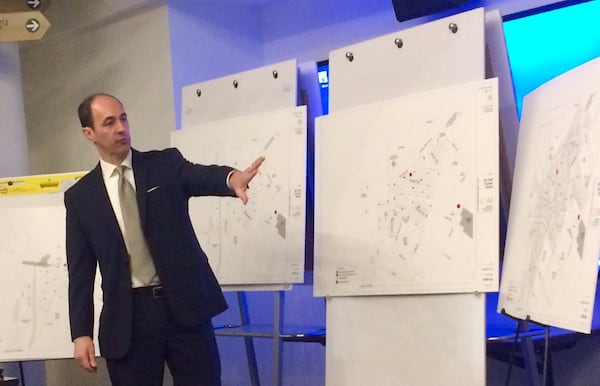 Chris Sciarrone, a planner with Atlanta design firm Perkins+Will, presents concepts for a massive redevelopment of downtown Atlanta’s Gulch by developer CIM Group. (J. SCOTT TRUBEY/strubey@ajc.com)