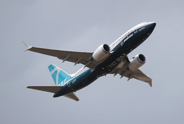 A Boeing 737 Max gives a display during the opening day of the Farnborough International Airshow in Hampshire, England on July 16, 2018. (Andrew Matthews/PA Wire via ZUMA Press)