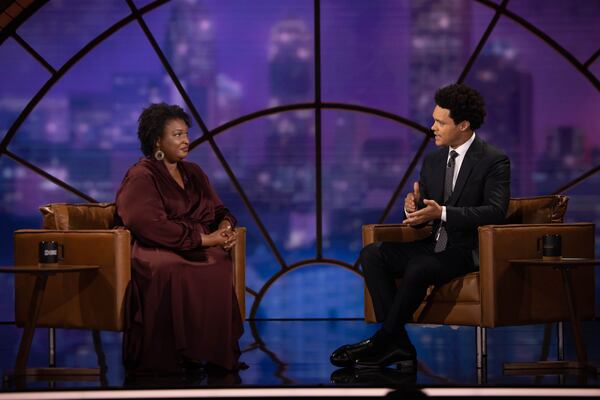 Trevor Noah's first night guest at the Tabernacle during a live taping of "The Daily Show in Atlanta was Democratic candidate for Georgia governor Stacey Abrams. COMEDY CENTRAL