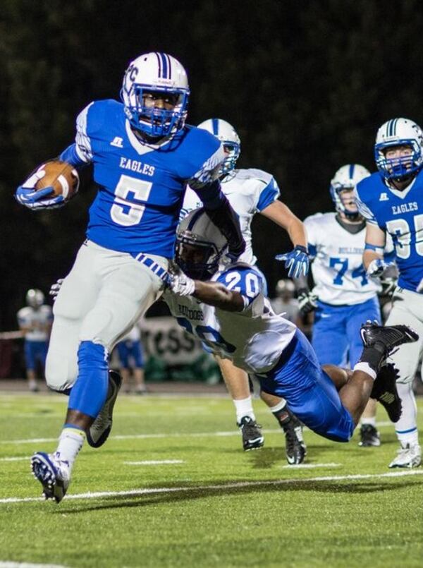 Mount Paran's Taylor Trammell (5) has rushed for a state-best 1,110 yards in five games. (SPECIAL/BRANDEN CAMP)