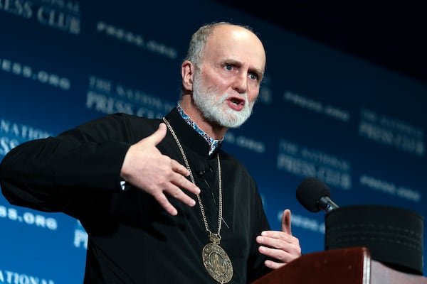 FILE - The Most Rev. Borys Gudziak, metropolitan archbishop of the Ukrainian Catholic Church in Philadelphia for the United States, speaks at the National Press Club in Washington, Tuesday, March 15, 2022. (AP Photo/Manuel Balce Ceneta, File)