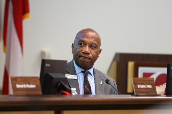 Gwinnett County Public Schools Superintendent Calvin Watts speaks at a school board work session at the J. Alvin Wilbanks Instructional Support Center in Suwanee on Thursday, Feb. 8, 2024. Watts and his staff are proposing larger salary increases for teachers and other staff. (Jamie Spaar for The Atlanta Journal-Constitution)