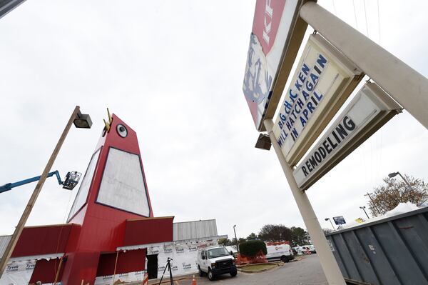 The Big Chicken was being repainted Wednesday, March 22, 2017. Marietta's roadside icon at 12 Cobb Parkway is being renovated.