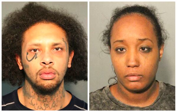 This photo combo of booking mugs provided by the Solano County Sheriff's Office in Fairfield, Calif., shows Jonathan Allen and his wife, Ina Rogers. Police said Monday, May 14, 2018, they had removed 10 children from a squalid California home and charged their father, Allen, with torture and their mother, Rogers, with neglect after an investigation revealed a lengthy period of severe physical and emotional abuse. (Solano County Sheriff's Office via AP)