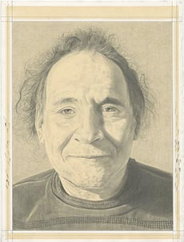 Phong Bui's "Jim (Jim Denomie)" (2013), pencil on tea-stained paper.