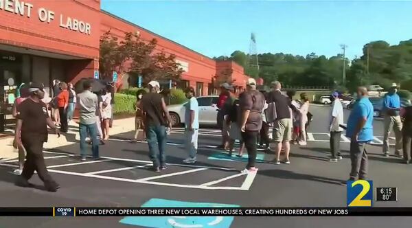 The Georgia Department of Labor offices for handling jobless claims have been closed since the early days of the pandemic. That has frustrated many claimants, who have complained that they are unable to reach staffers by phone or email. Here in March, 2020, a protest by claimants at a department office in Gwinnett County.