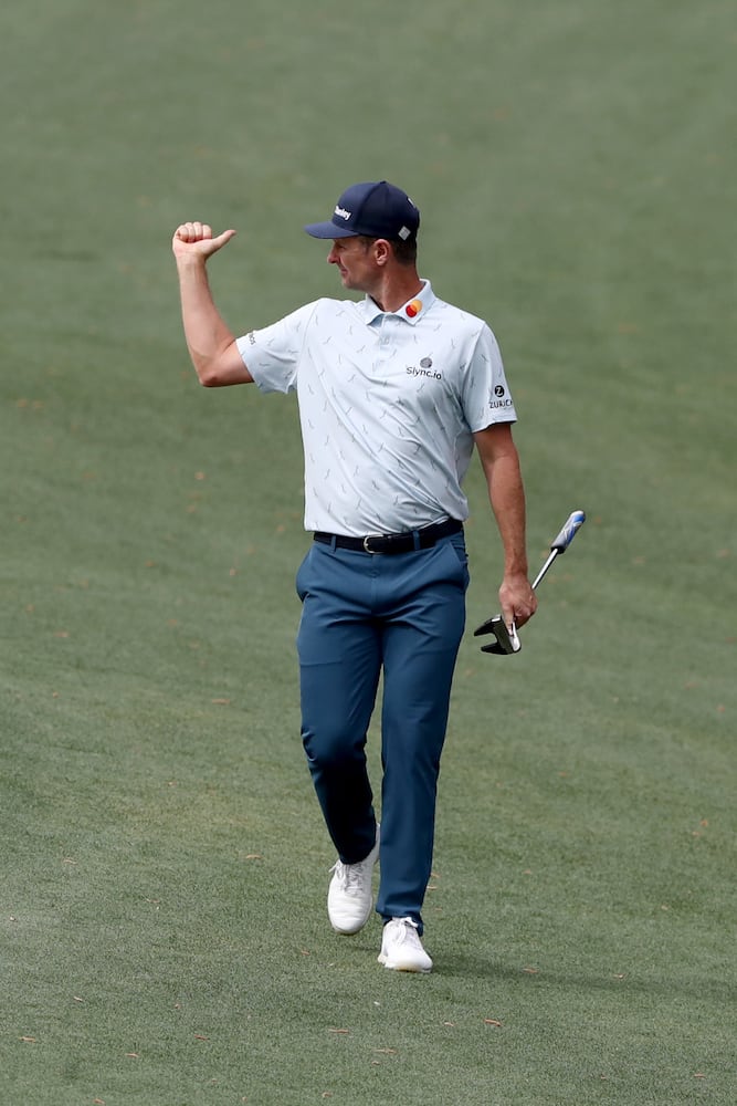 April 8, 2021, Augusta: Justin Rose practices his swing as he walks to the eleventh tee during the first round of the Masters at Augusta National Golf Club on Thursday, April 8, 2021, in Augusta. Curtis Compton/ccompton@ajc.com