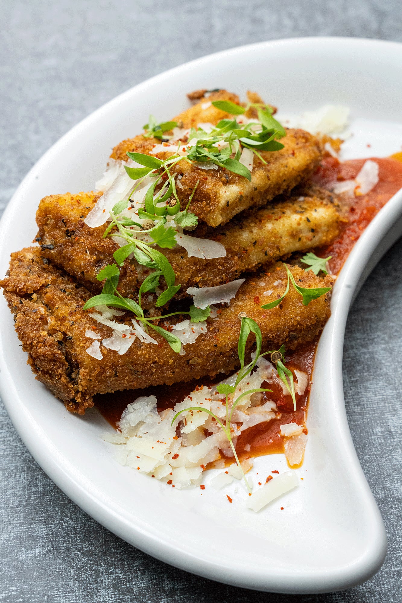 Deep-fried smoked mushroom manicotti is one of many Italian dishes at La Panarda given a fresh look by incorporating local, seasonal ingredients, Southern cooking traditions and chef-owner Deborah VanTrece’s penchant to do things with a twist. / Courtesy of Josh Swinney