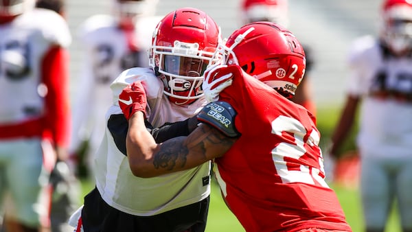 Georgia defensive back Latavious Brini (36) during the Bulldogs’ practice session  Saturday, April 3, 2021, at Sanford Stadium in Athens. (Tony Walsh/UGA)