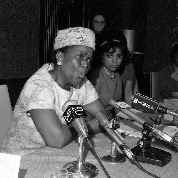 Ella Baker, official of the Southern Conference Educational Fund, speaks at the Jeannette Rankin news conference on Jan. 3, 1968.  (AP Photo)