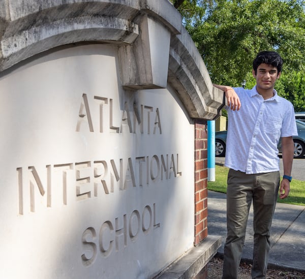 Portrait of  Asanshay Gupta who developed an app to help hospitals keep up with their oxygen supplies, at the Atlanta International School. PHIL SKINNER FOR THE ATLANTA JOURNAL-CONSTITUTION.