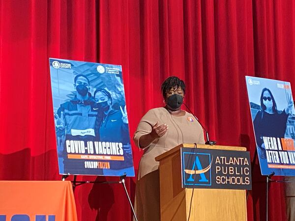 Atlanta Public Schools Superintendent Lisa Herring urged employees and eligible students to get vaccinated during a Thursday news conference at Jeans Child Young Middle School in southwest Atlanta. VANESSA McCRAY/AJC