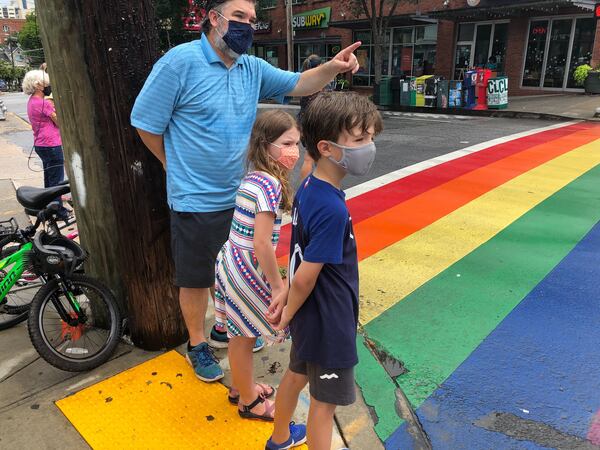 Brian Hardwick and his 8-year-old twins Libby and Bluffton rode their bikes from Morningside to the 10th & Piedmont intersection.