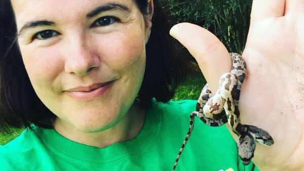 Tanee Janusz and her two-headed snake, Gumbo and Filé.