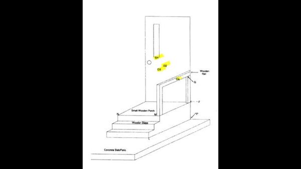 A diagram by Mississippi state investigators shows the location of four bullet strikes on and around the door of Ismael Lopez’s home following a July 2017 shooting. Lopez, 41, of Southaven, Miss., was killed when police went to his home by mistake.