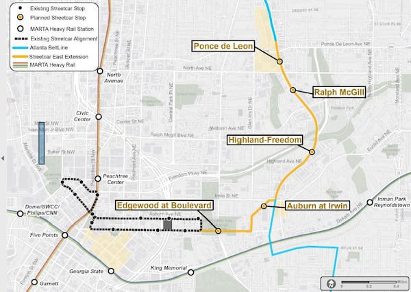 MARTA plans to extend the Atlanta streetcar east to the Beltline and Ponce City Market.