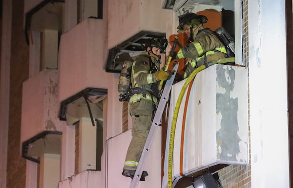 A fire in the abandoned former Morris Brown College dormitory blocked a portion of Martin Luther King Jr. Drive. 