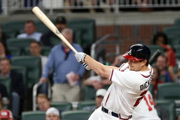 Braves designated hitter Alex Dickerson swings at a pitch against the Chicago Cubs on April 28, 2022 Miguel Martinez / miguel.martinezjimenez@ajc.com