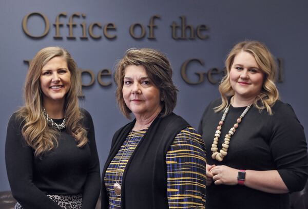 Deputy Inspector General Jenna Wiese (from left), State Inspector General Deborah Wallace and General Counsel Bethany Whetzel have been swamped with an influx of sexual harassment claims in the wake of Gov. Brian Kemp’s new policy. Over the past nine months, the state has recorded 142 complaints within agencies throughout the state. BOB ANDRES / BANDRES@AJC.COM