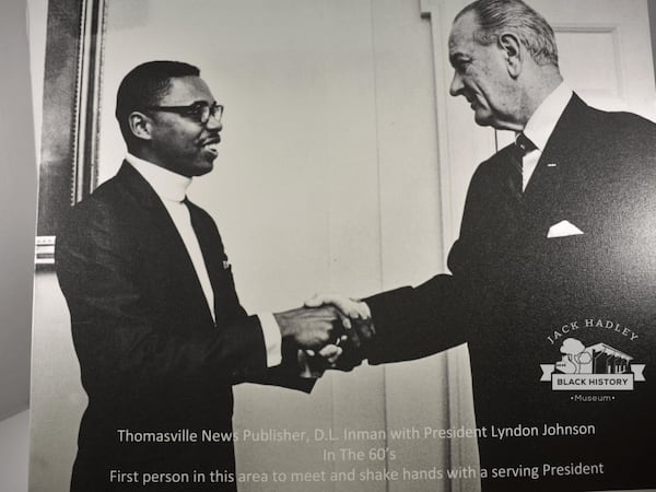 In this undated photo donated to the Jack Hadley Black History Museum in Thomasville, Georgia, Daniel Inman meets President Lyndon Johnson. Inman was the publisher of the Thomasville News a Black-owned newspaper in south Georgia. He was involved in the Civil Rights Movement and later moved to Decatur, a suburb of Atlanta. (Courtesy)