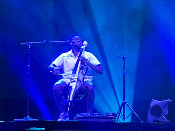 Kevin Olusola, the beat boxer for Pentatonix, can also play the cello and he brought out the instrument for remixes of Bach and Beethoven songs. RODNEY HO/rho@ajc.com