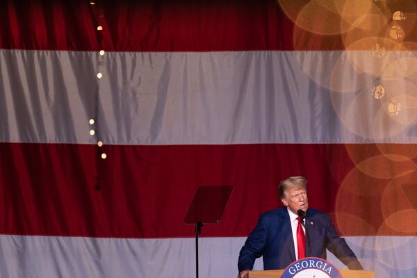 Former President Donald Trumps speaks during the GOP Convention at the Columbus Georgia Convention & Trade Center on Saturday, June 10, 2023. (Natrice Miller/natrice.miller@ajc.com)