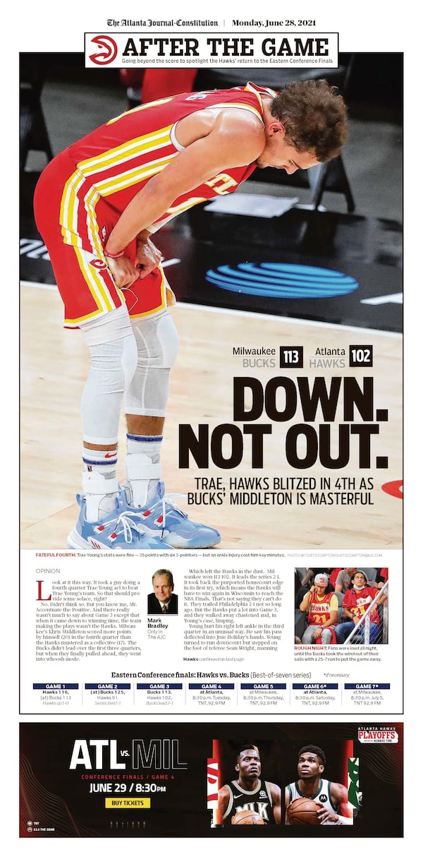 AJC ePaper Hawks edition Monday June 28, 2021 Hawks vs Bucks Game 3