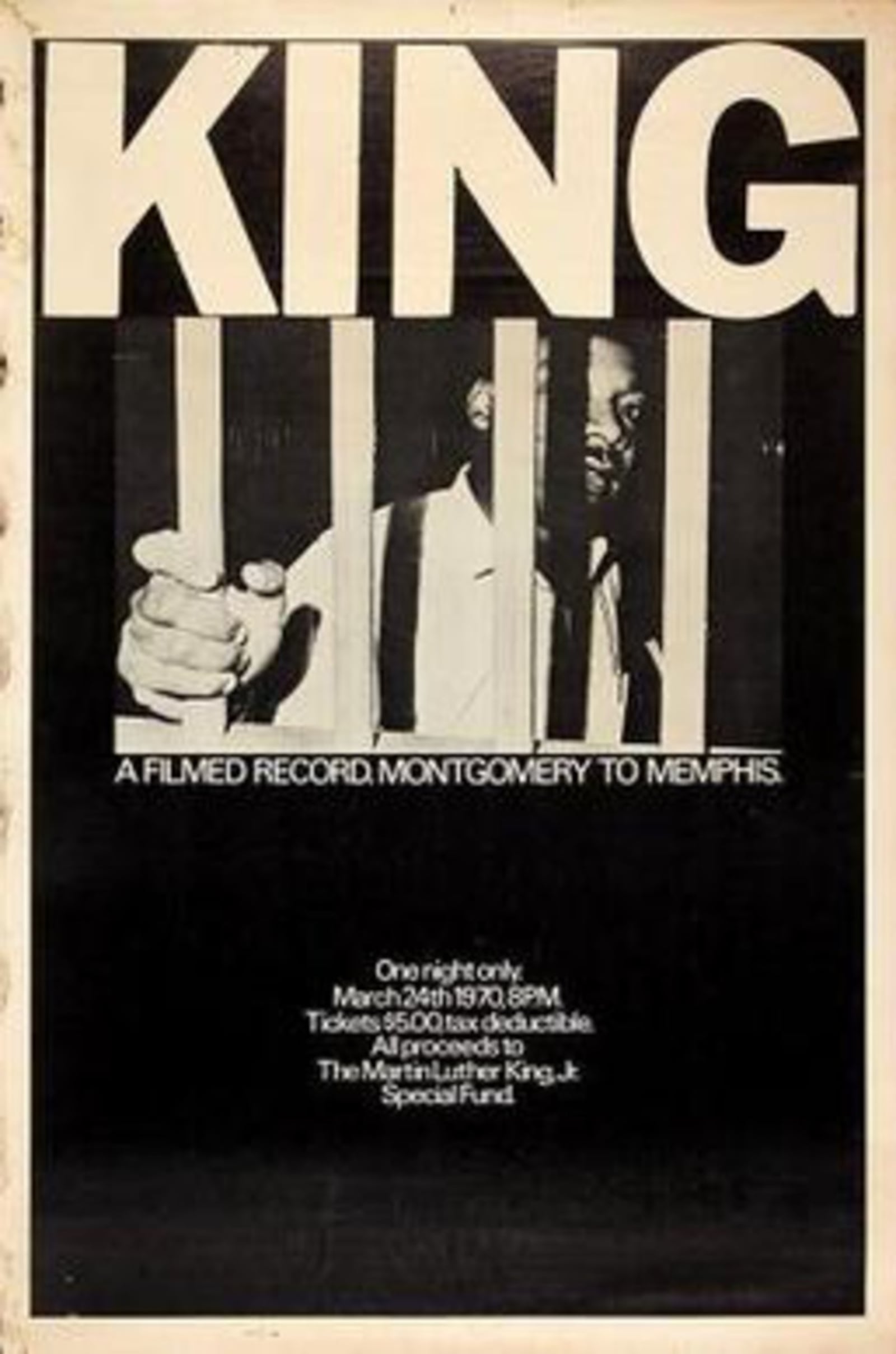 The original movie poster for the 1970 theatrical showing of “King: A Filmed Record … Montgomery To Memphis.”