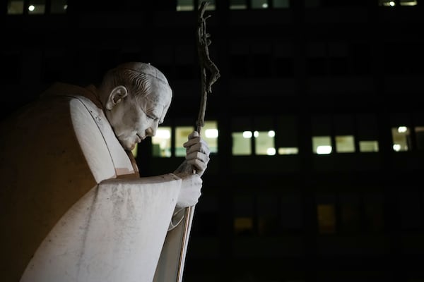 A view of the Agostino Gemelli Polyclinic, in Rome, Saturday, March 8, 2025, where Pope Francis is hospitalized since Friday, Feb. 14. (AP Photo/Andrew Medichini)