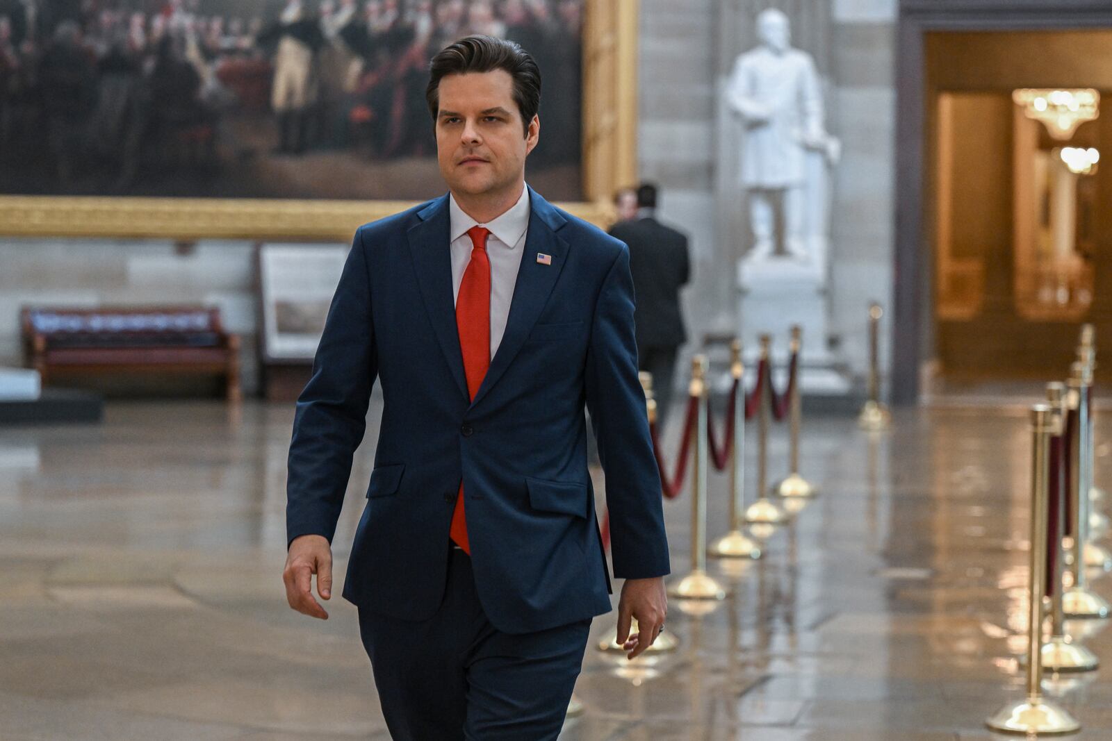 Rep. Matt Gaetz, R-Fla., seen walking at the U.S. Capitol in Washington, said Speaker Kevin McCarthy needs to do more to avoid a vote for his ouster. (Kenny Holston/The New York Times)
                      