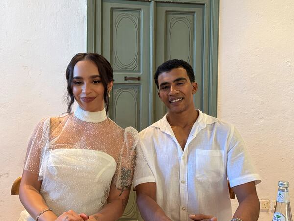 Roula Dakheelallah and Mustafa Shehata pose for a photo during an interview with The Associated Press at the Red Sea International Film Festival in Jeddah, Saudi Arabia, Dec. 7, 2024. Both actors star in My Driver and I, a film exploring cultural and personal connections. (AP Photo/Baraa Anwer) •