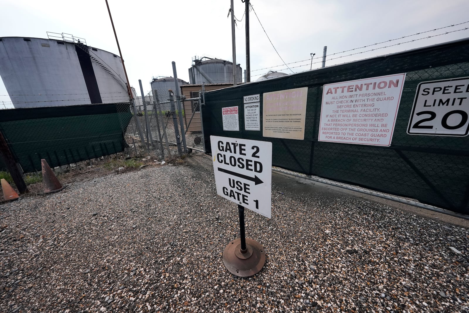 Signage is seen at the entrance of the IMTT facility in St. Rose, La., Friday, Aug. 16, 2024. (AP Photo/Gerald Herbert)