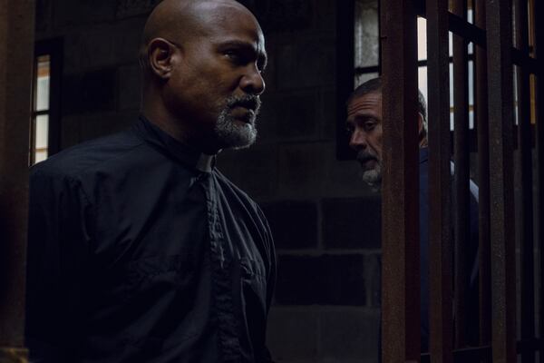 Seth Gilliam as Father Gabriel Stokes, Jeffrey Dean Morgan as NeganÂ - The Walking Dead _ Season 9, Episode 8 - Photo Credit: Gene Page/AMC