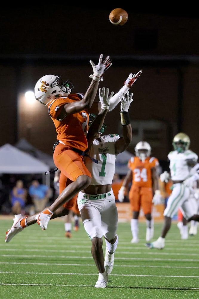 August 20, 2021 - Kennesaw, Ga: North Cobb defensive back Marquis Groves-Killebrew (2) deflects a pass intended for Buford wide receiver Isaiah Bond (1) during the first half at North Cobb high school Friday, August 20, 2021 in Kennesaw, Ga.. JASON GETZ FOR THE ATLANTA JOURNAL-CONSTITUTION