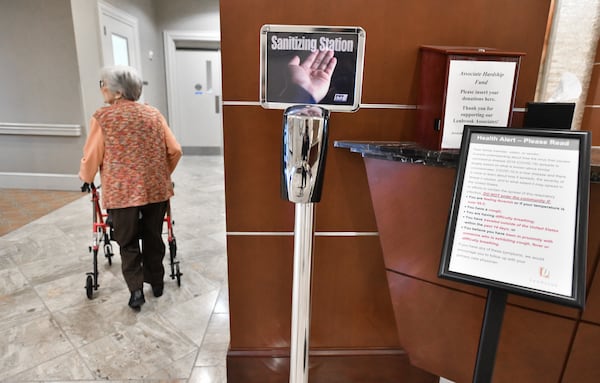  One of sanitation stations at Lenbrook, a senior living facility in Buckhead, on Thursday, March 5, 2020. A deadly coronavirus outbreak in a Seattle-area long-term care facility has raised concerns that one can happen in Georgia. The conditions in these care homes are ideal for the spread of the virus. Their frail, typically elderly patients are more vulnerable to infections and more likely to die from them. (Hyosub Shin / Hyosub.Shin@ajc.com)