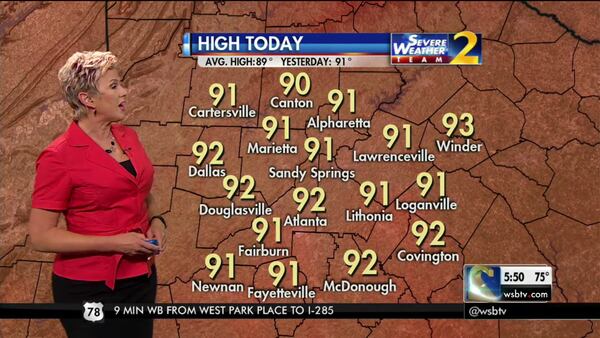 Highs are expected to hit the 90s throughout metro Atlanta, Channel 2 Action News meteorologist Karen Minton said.