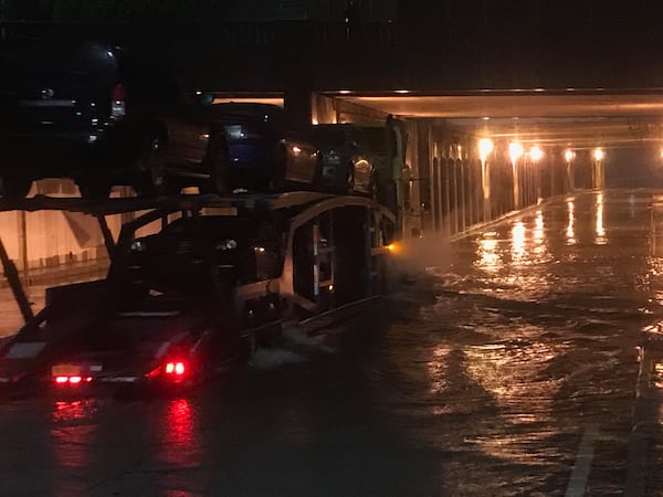 North Avenue near Marietta Street was flooding on Wednesday night. (Photo: Channel 2 Action News)