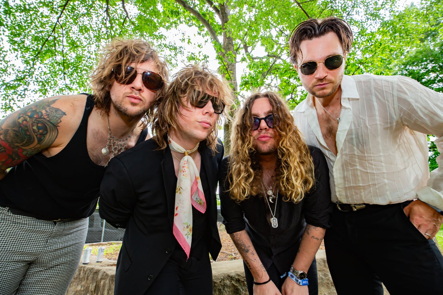 Atlanta, Ga: The Struts pose backstage before they take the stage on Sunday at Shaky Knees. Photo taken May 5, 2024 at Central Park, Old 4th Ward. (RYAN FLEISHER FOR THE ATLANTA JOURNAL-CONSTITUTION)