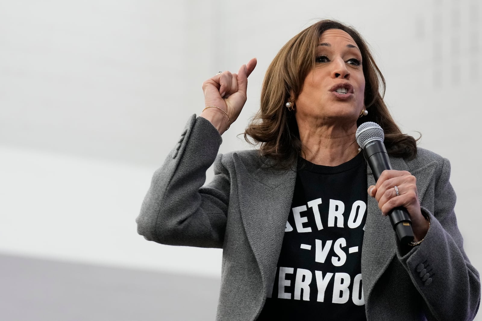 Democratic presidential nominee Vice President Kamala Harris speaks during a campaign event at Western International High School in Detroit, Saturday, Oct. 19, 2024. (AP Photo/Jacquelyn Martin)