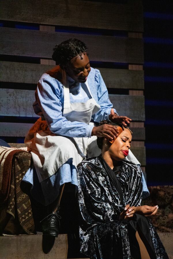 Amitria Fanae’ as Celie, top, and Tiffany Denise Hobbs as Shug -- a relationship amplified by director Candy McLellan-Davison.