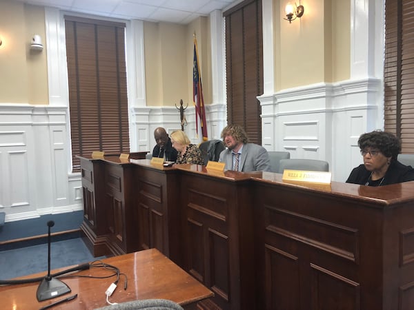 The Athens-Clarke County Board of Elections discussed voting equipment issues and privacy concerns during its meeting at Athens City Hall on Tuesday, Feb. 4, 2020. From left: Board members Charles Knapper, Patricia Till, Jesse Evans and Willa Fambrough. MARK NIESSE / MARK.NIESSE@AJC.COM