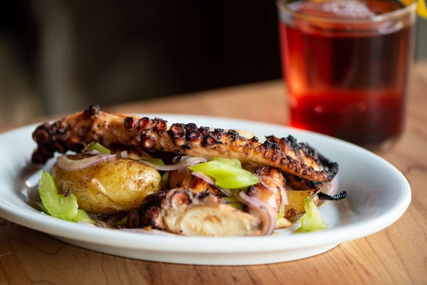 The charry-tender octopus in Forza Storico’s Polpo comes with roasted fingerling potato, celery, red onion, and lemon vinaigrette. CONTRIBUTED BY MIA YAKEL