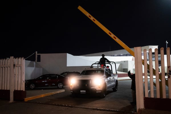 A Mexican national guard patrol leaves El Chaparral pedestrian border bridge in Tijuana, Mexico, Tuesday, Jan. 21, 2025. (AP Photo/Felix Marquez)