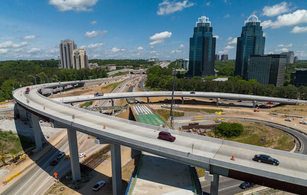 May 3 2022 Sandy Springs - Aerial photo shows construction site of I-285 interchange at Ga. 400 in Sandy Springs on Tuesday, May 3, 2022. (Hyosub Shin / Hyosub.Shin@ajc.com)