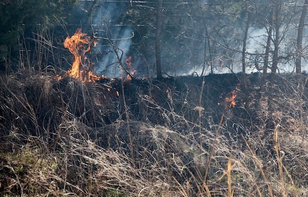 New fires burn several miles west of Stillwater, Okla., Monday, March 17, 2025. (AP Photo/Alonzo Adams)