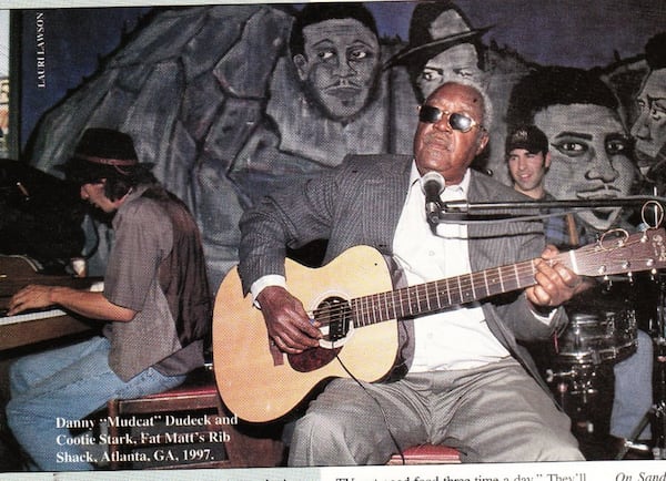 FILE: Fat Matt’s Rib Shack is small but has presented some blues legends, including Cootie Stark, seen here at the rib joint in a photo from 1997. Courtesy of Fat Matt’s Rib Shack